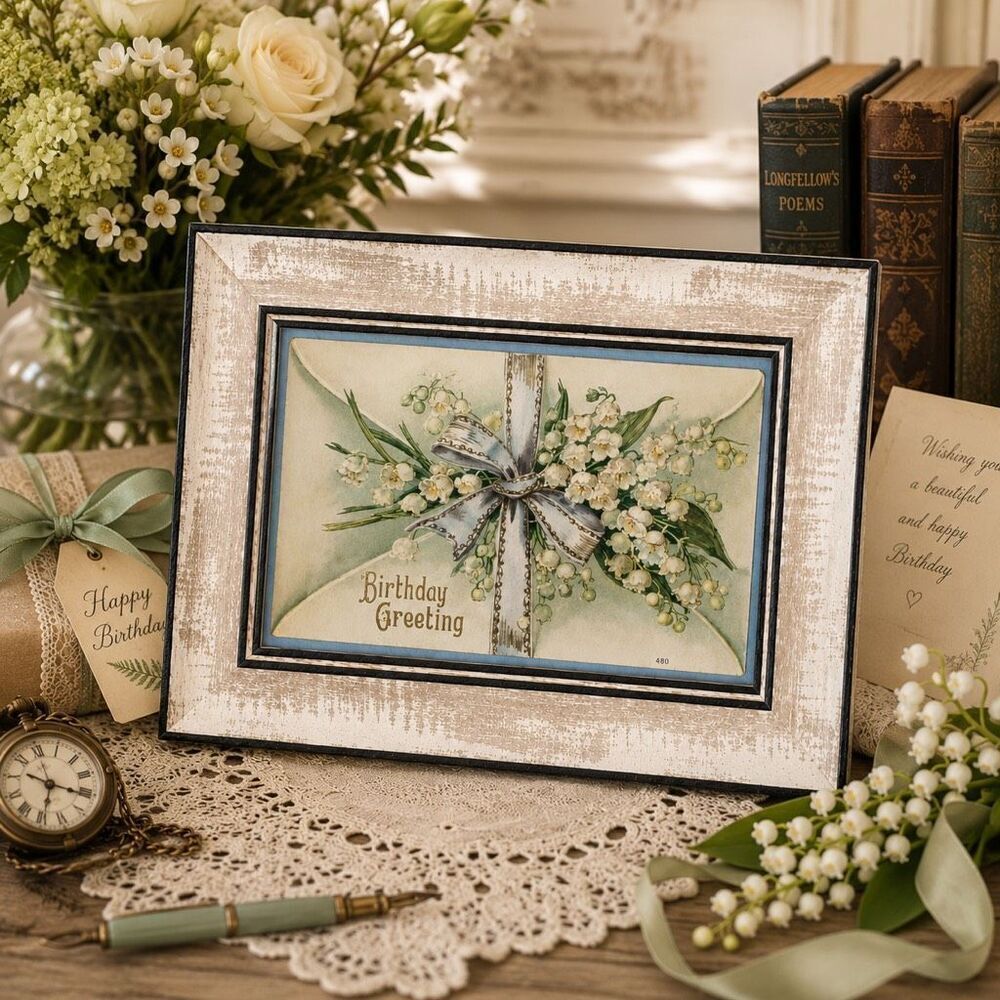 Framed 1907 Birthday Postcard – Vintage Victorian Greeting Card